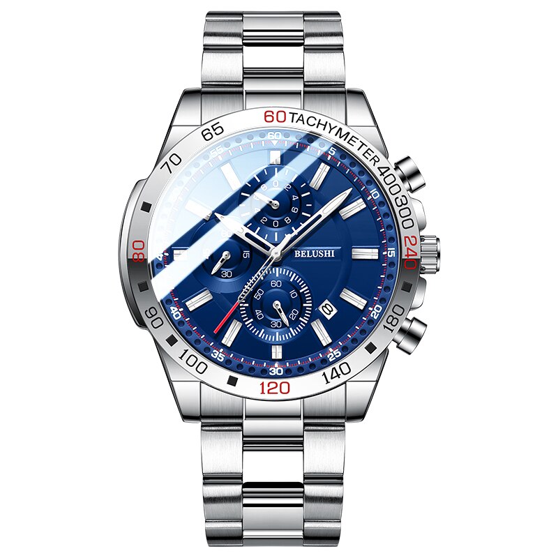 BELUSHI Top Brand Luxury Men Watch Fashion Sport Waterproof Quartz Watches Men Stainless Steel Chronograph New Relogio Masculino