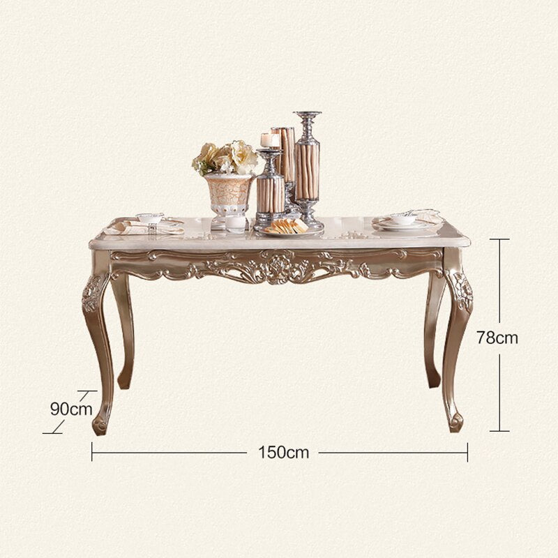 Champagne Marble Dining Table and Chairs European-style Long Luxury Dining Table Villa Solid Wood Carved Table