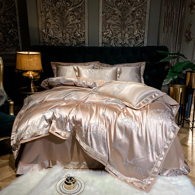 Sliver Gold Luxury Silk Satin Jacquard duvet cover bedding set queen king size Embroidery bed set bed sheet/Fitted sheet set