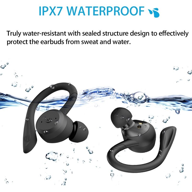GDLYL 20 Hours Play time Swimming Waterproof Bluetooth Earphone Dual Wear Style Sport Wireless Headset TWS Ipx7 Earbuds Stereo