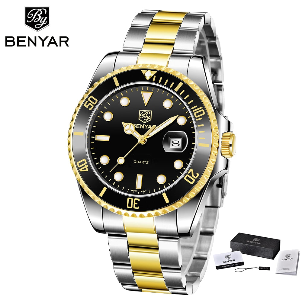 BENYAR 2022 New Luxury Business Men Quartz Wristwatch Top Brand Stainless Steel 30ATM Waterproof Sports Men Watch reloj hombre