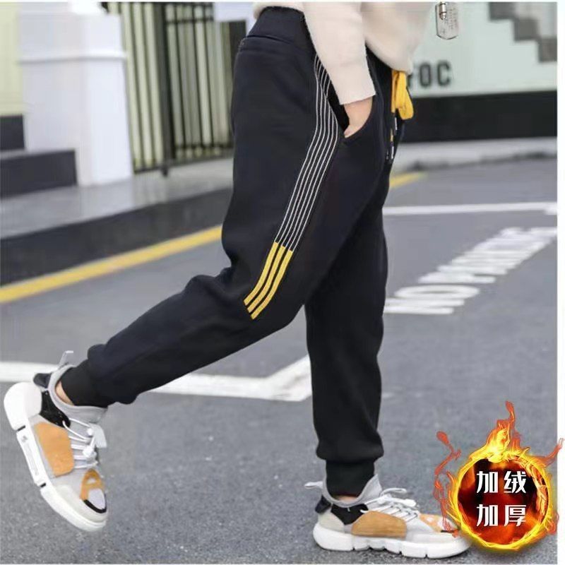 Boys Pants Winter Thicken Warm Plus Velvet Pants Girls Kids Trousers Children Sport Pants Casual Loose-fitting Trousers Fashion