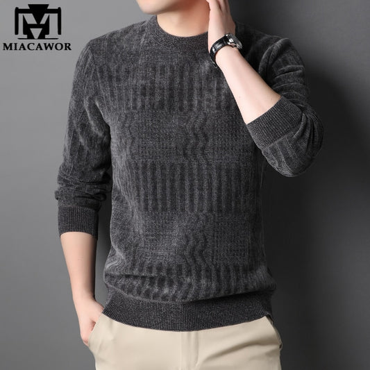 New Brand Vintage  Sweater Men Winter Fleece Thick Warm Pullovers Man Slim Fit Fashion Striped Knitted Sweater Men Clothing Y384