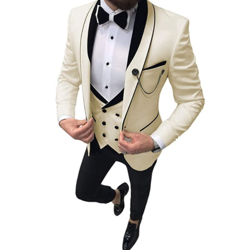 New 2021 Wedding Dress Three Piece Set Slim Fit Jacket+Trousers Double Breasted Vest Luxurious Tuxedo High Quality Blazers