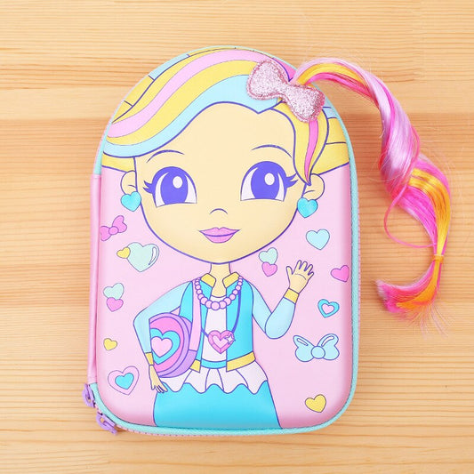 3D braid girl pencil case Plastic EVA stationery box Cute pencil bag kawaii pen case for kids student pen bag gifts big pen box