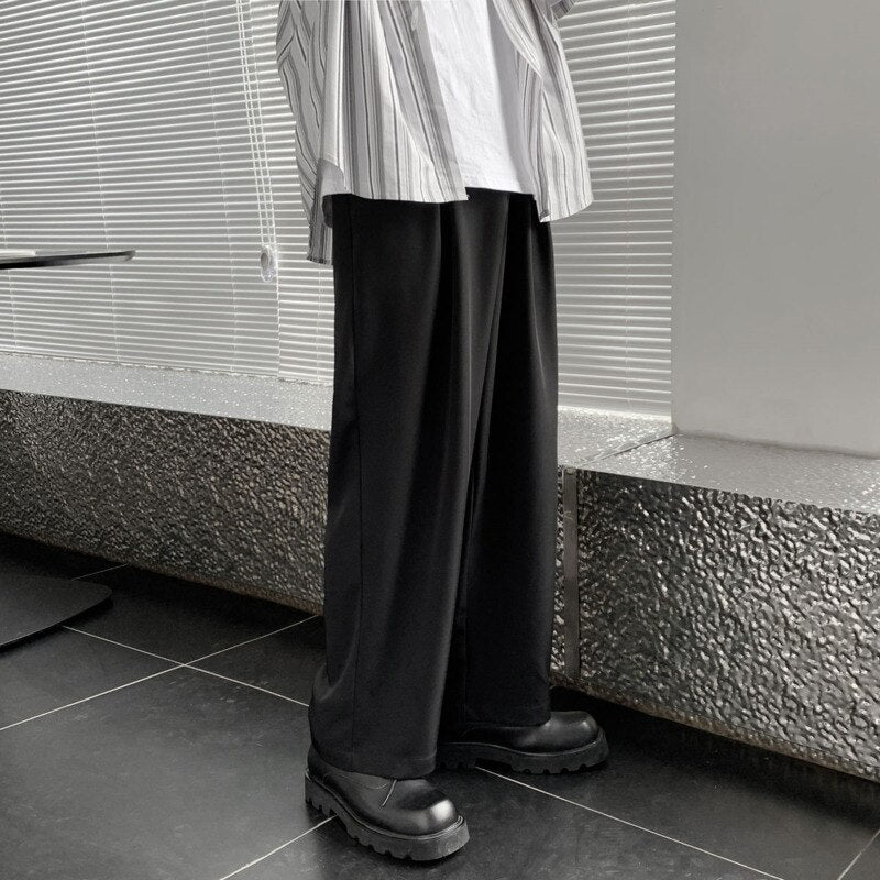 Spring Summer Wide-leg Pants Men&#39;s Fashion Black Brown Casual Pants Men Korean Loose Straight-leg Suit Pants Mens Dress Pants