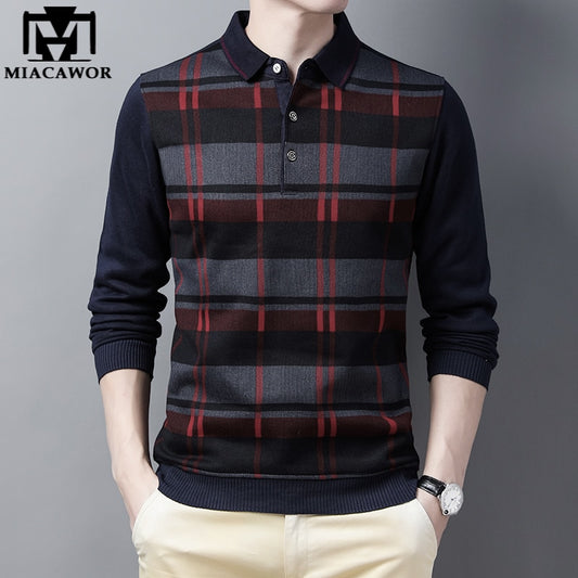 New Brand Fashion Autumn Winter Men Sweater Soft Warm Pull Homme Slim Fit Casual Plaid Knitwear Pullover Men Clothing Y404