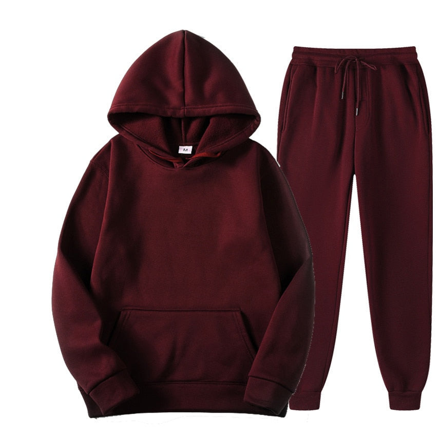 Fleece Tracksuits Men Women Two Pieces Set Hooded Oversized Sweatshirt Pants Solid Color Hoodie Autumn Winter Casual Suits 2021