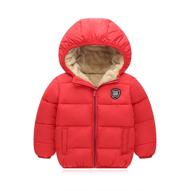 Winter Kids Hooded Jackets Boys Girls Thicken Warm Jacket Outerwear Fashion Baby Boy Zipper Cotton Velvet Jacket For Kids Coats