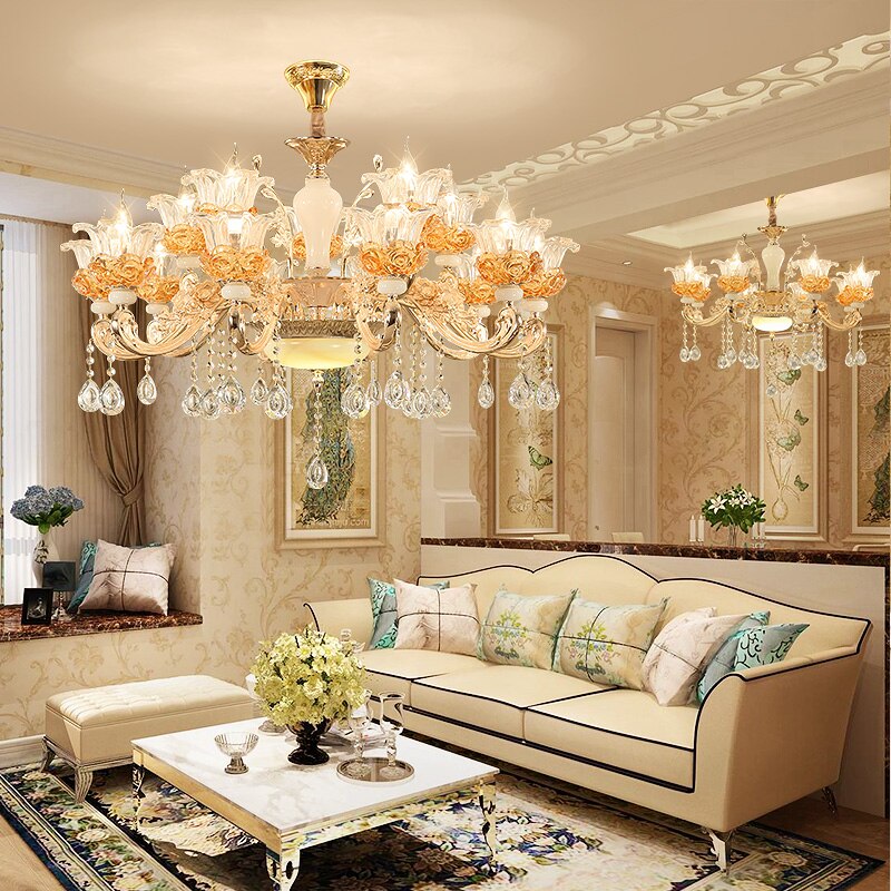 Nordic Luxury Gold Crystal LED Ceiling Chandelier LOFT Villa Lustre LED Pendant Lamp Living Room Hotel Hall Decor Hanging Lamps