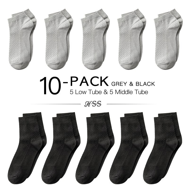 HSS Brand 10 Pairs/Lot Men Bamboo Fiber Socks Men Compression Summer Middle Socks Business Casual Mens Low Sock Big Size EU38-45