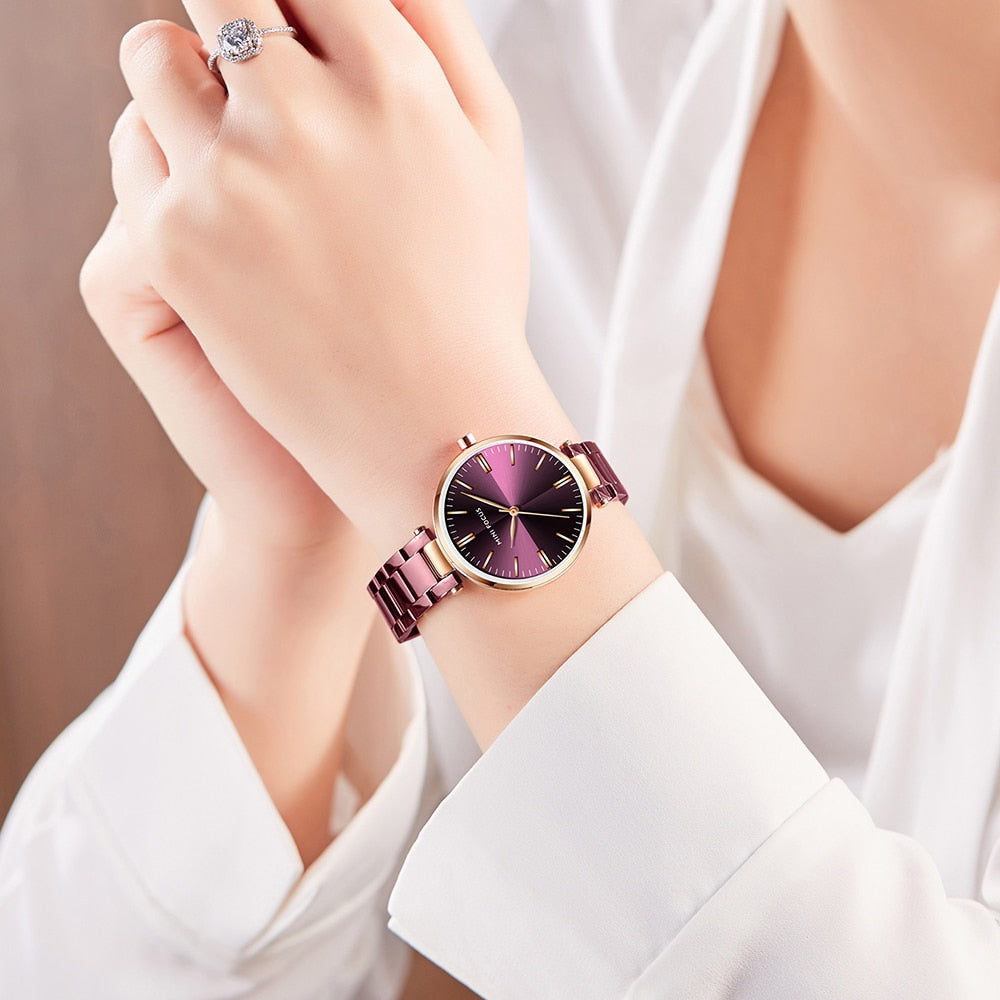 MINIFOUCS Women Watches Simple Ladies Steel Watch Ladys Purple Quartz Waterproof Watches Female Luxury Brand Fashion Clock Girl