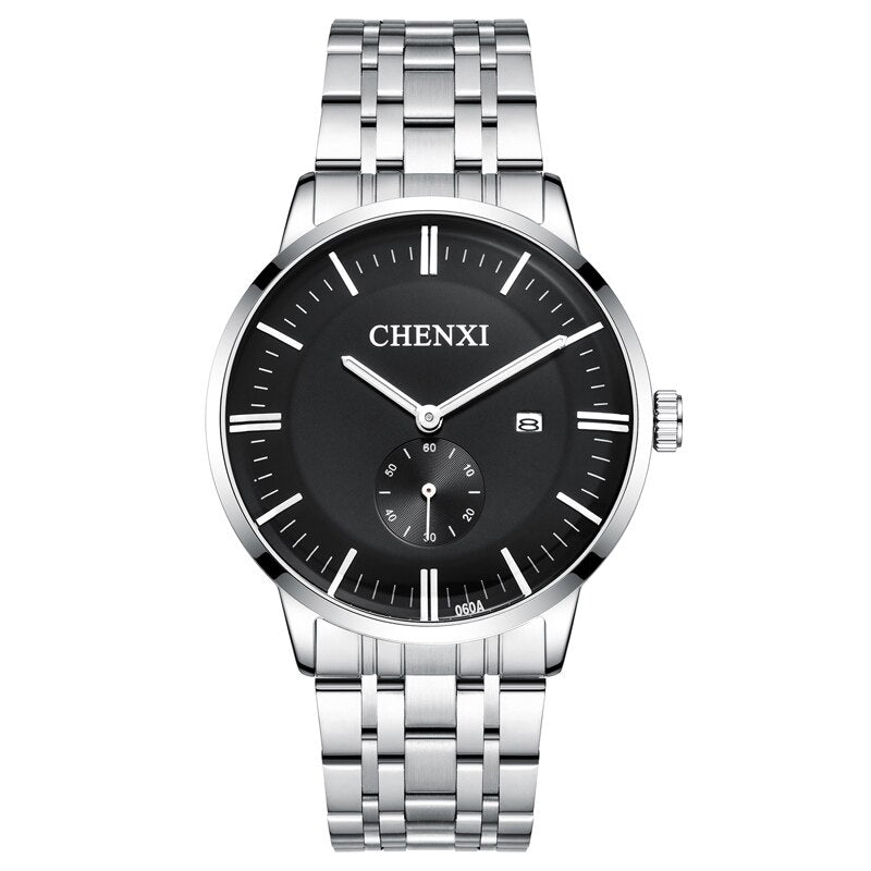 CHENXI Lover&#39;s Wristwatches Women Fashion Watches Men or Lady Quartz Watch Silver Stainless steel Waterproof Clock Date Watches