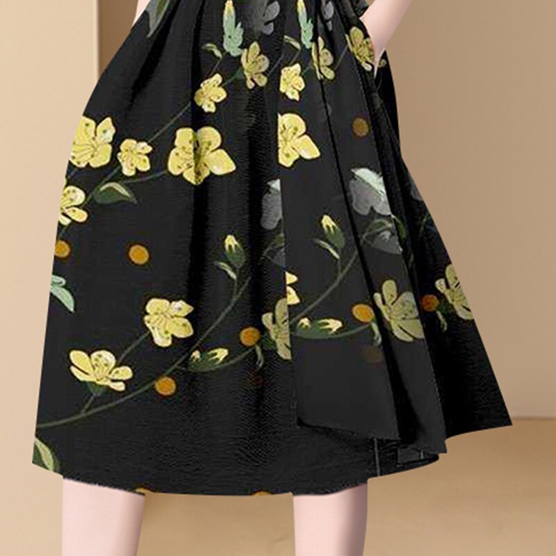 LLZACOOSH Chic Korean Women Floral Printted Vintage Dress 2021Summer V-Neck Short Sleeve Slim Chiffon A-Line Dress Female