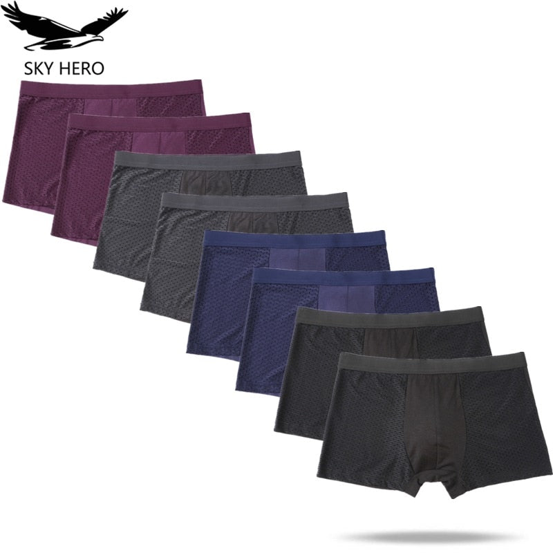 8pcs/Lot Panties Underwear Boxer Men&#39;s Sexy Mesh Male Shorts Transparent Plus Large Size 6xl 7xl 8xl Trunks for Man