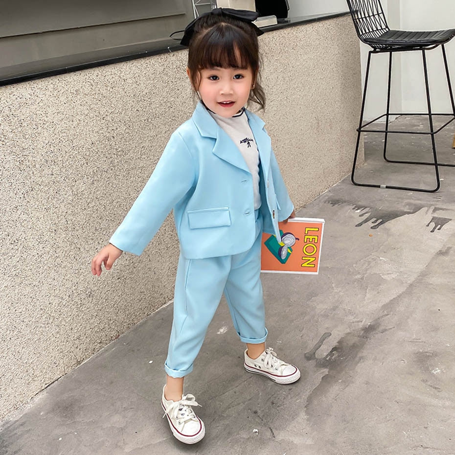 Baby Girl Suit Set Solid Color Girls Clothing Jacekt + Pants Girls Clothing Sets Spring Autumn Kids Suit Set