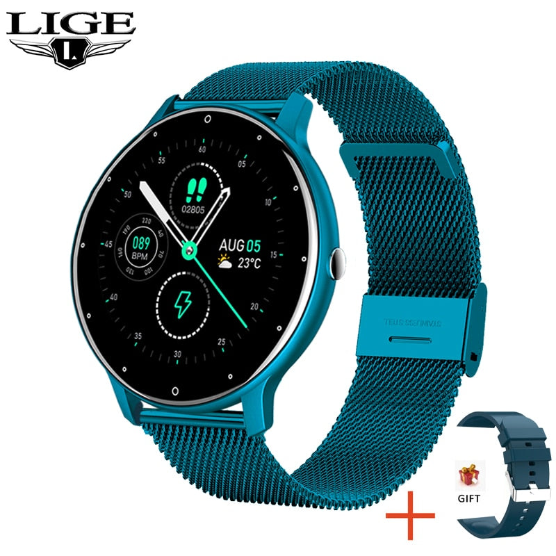 LIGE 2021 Smart watch Ladies Full touch Screen Sports Fitness watch IP67 waterproof Bluetooth For Android iOS Smart watch Female