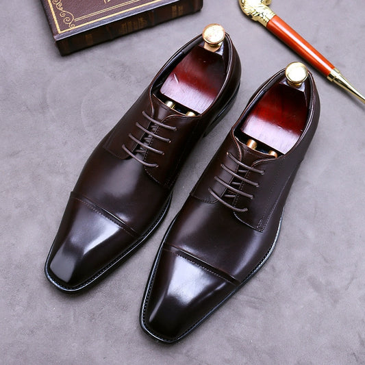 Men&#39;s Genuine Leather Shoes Three-joint Leather Shoes Men Business Casual Pointed Toe Large Size 37-46 Formal Wear Handmade Shoe