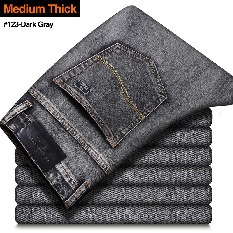 New Men Stretch Regular Fit Jeans| Best Business Casual Classic Style Fashion Denim Trousers| Male Black Blue Gray Pants  www.chishtismart.com