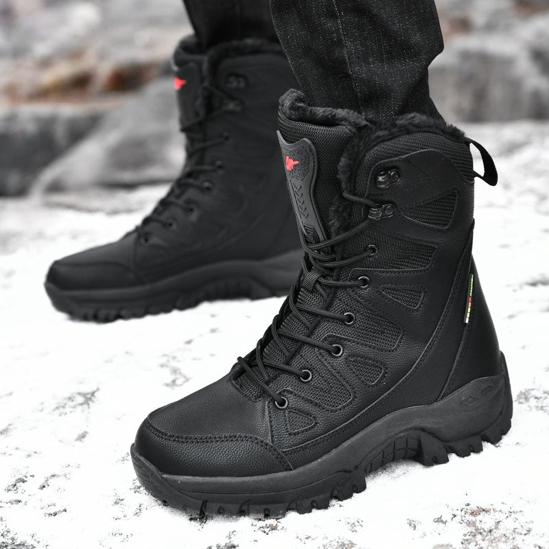 New Warm Plush Snow Boots Men Lace Up Casual High Top Men&#39;s Boots Waterproof Winter Boots Anti-Slip Ankle Boots Army Work Boots