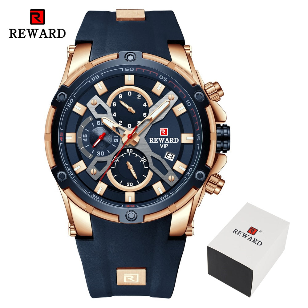 2022 New REWARD Mens Watches Blue Waterproof Top Luxury Brand Chronograph Sport Watch Quartz For Men Wristwatch Military Male