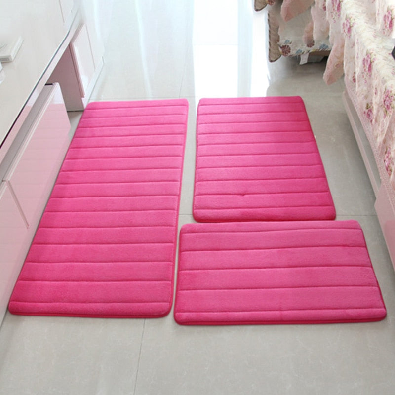 3pcs/set Thicken Floor Carpet for Living Room Non-slip Bathroom Mat Set Coral Fleece Bedside Long Mat Bedroom Door Mat 10 Colors