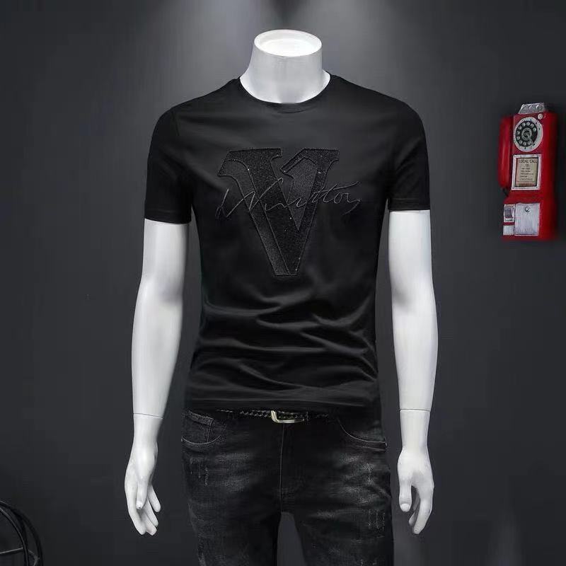 Summer New Men&#39;s Short-Sleeved T-Shirt Pure Cotton Round Collar Trim Personality Shirt Male T-Shirt