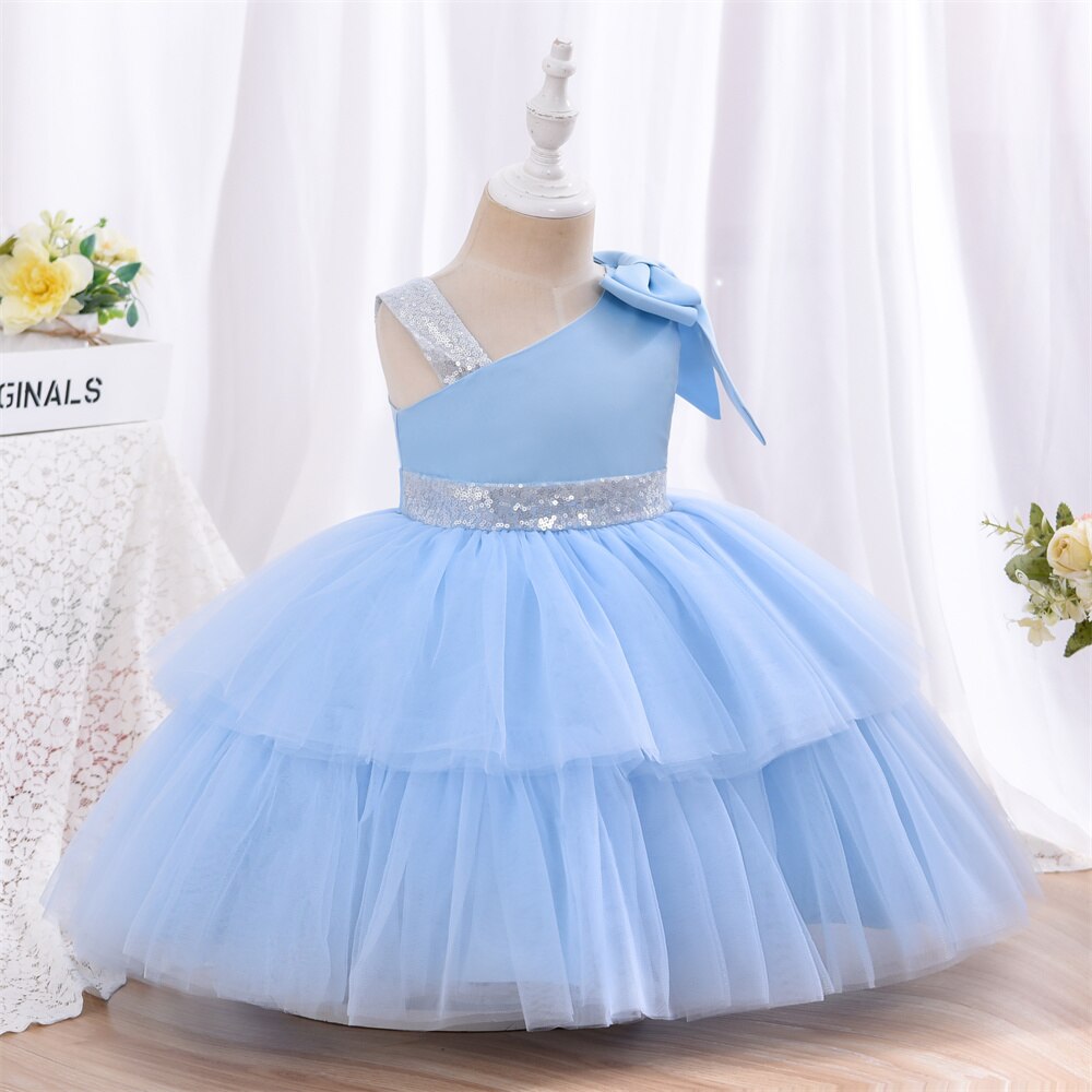 Yoliyolei Fashion Tulle Layers Flower Girl Dresses Red Champagne Gold Waist Belt Shoulderless Baby Casual Dress for Girls