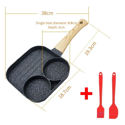 Non-stick Frying Pot Pan 2/4 Holes Steak Egg Pancake Thickened Omelet Pan Wooden Handle Pan For Kitchen Utensils