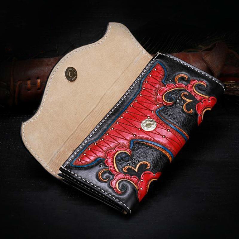 MOTAORA Ladies Handmade Carved Leather Vintage Women&#39;s Wallet Card Holder Floral Cowhide Purse Wallets Chinese Style Retro Bag