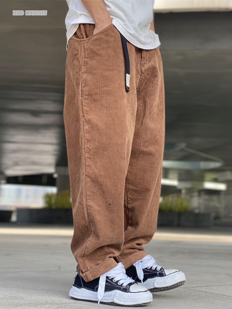 2022 Japanese Streetwear Corduroy Casual Straight Pants Harajuku Cargo Pants Kpop Korean Fashion Hip Hop Trousers Men Clothing