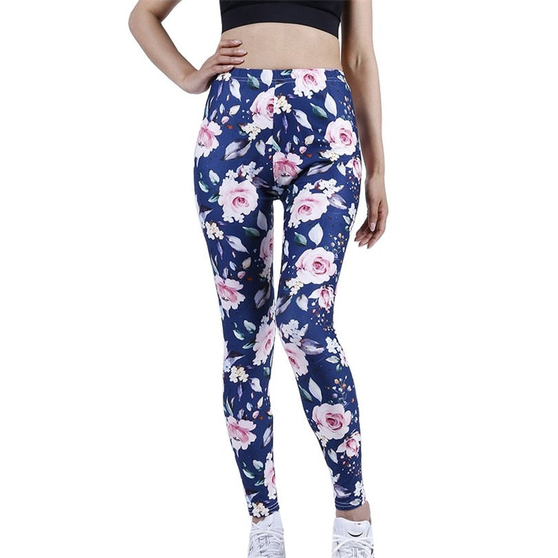 CUHAKCI New Petal Digital Color Printing Leggings Punk Women Leggins Stretchy Trousers Casual Pants