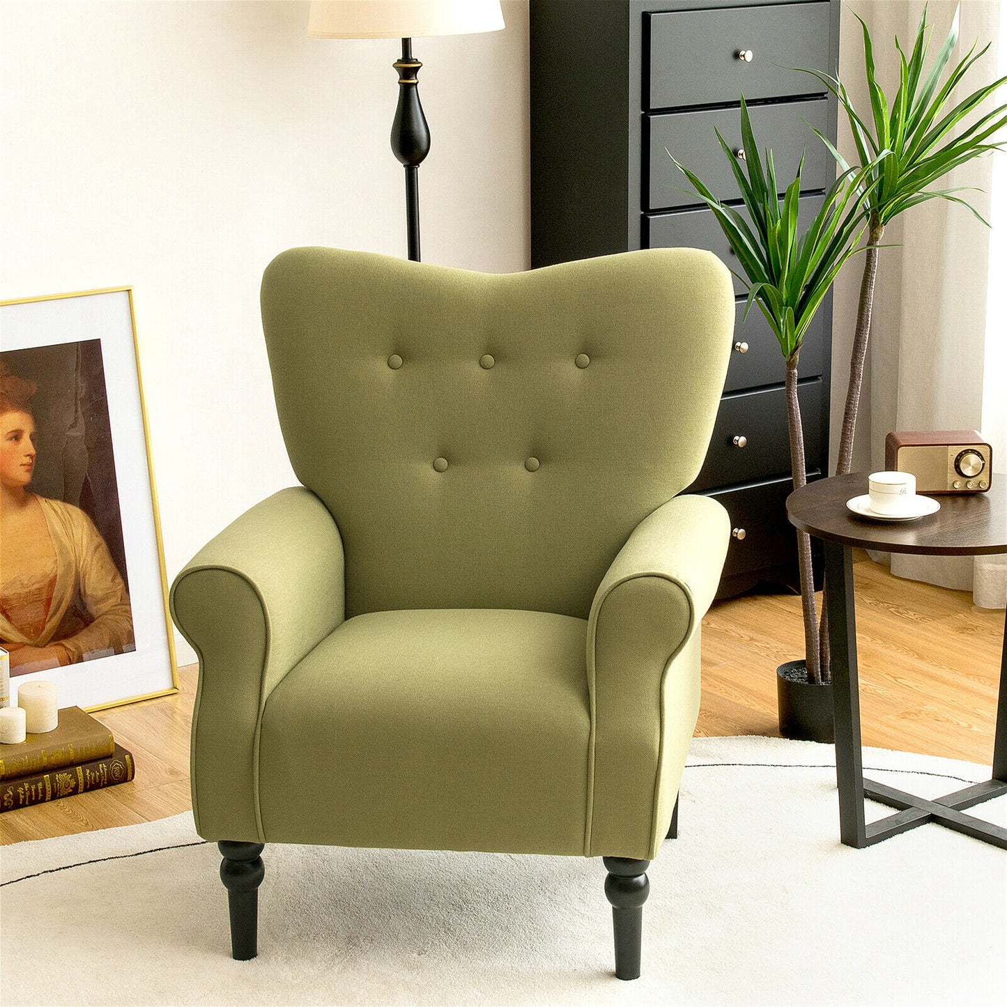 Giantex Modern Accent Chair w/ Tufted Backrest &amp; Rubber Wood Legs Avocado  HV10088