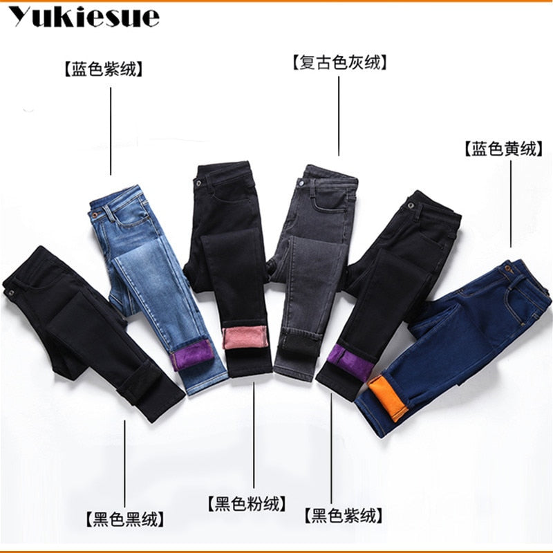 Winter Warm Jeans Woman 2020 High Waist Casual Velvet Ladies Trousers Female Pantalon Denim jeans for Women Pants clothe 40