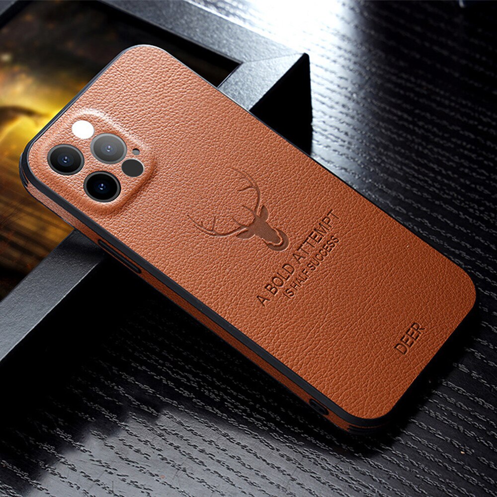 Luxury Leather Case For iPhone 14 11 12 13 Pro Max Mini 13pro 12pro X XR XS Full Camera Protective Deer Pattern Shockproof Cover