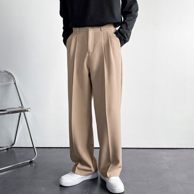 Solid Color Formal Suit Pants Men Korean Fashion Loose Casual Pants Men Harajuku Streetwear Wide-leg Straight-leg Pants Men