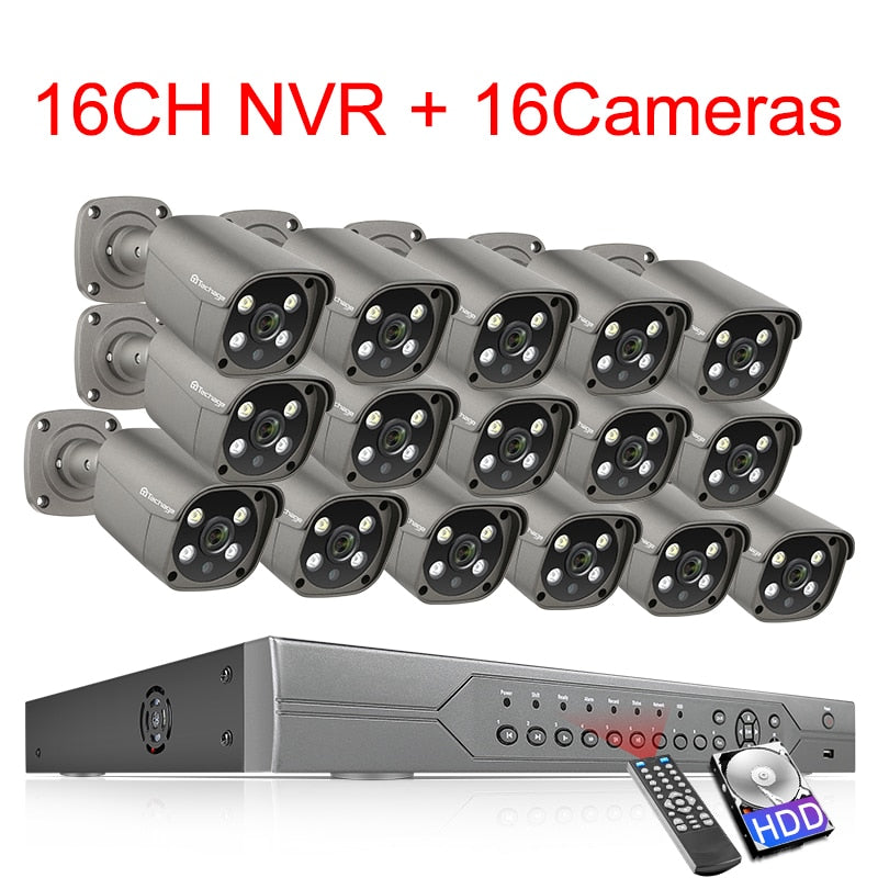 Techage 16CH 5MP POE NVR Kit Security Camera System Two Way Audio H.265 IP AI Camera Outdoor P2P CCTV Video Surveillance Set