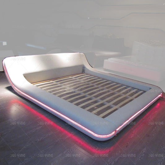 Genuine Leather multifunctional bed frame rectangle bed Nordic camas ultimate bed alterable LED light 8050