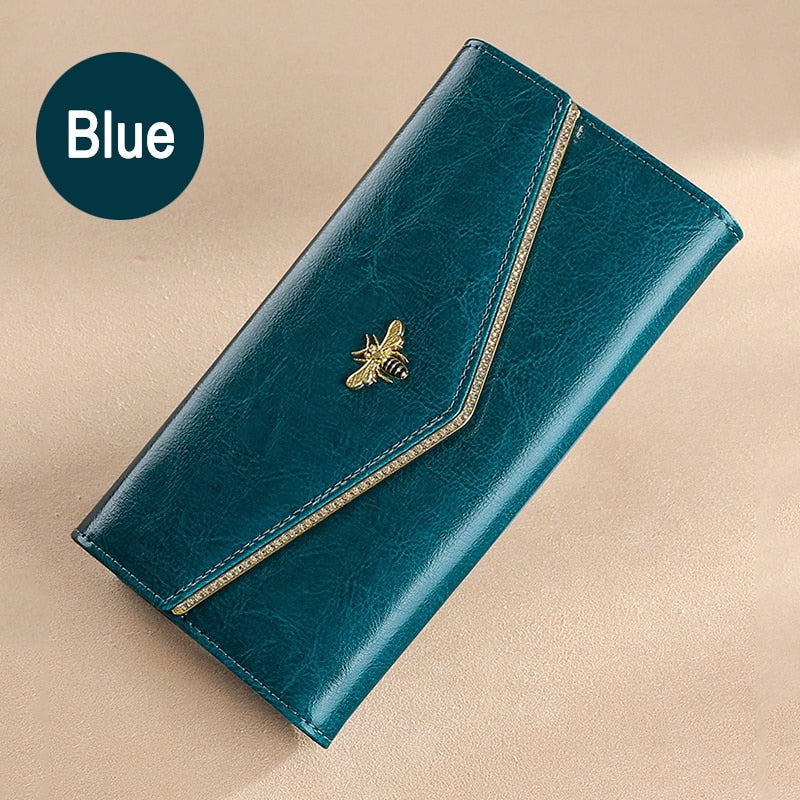 Fashion Genuine Leather Women Rfid Long Purse Female Clutches Money Wallets Handbag Cell Phone Card Holder