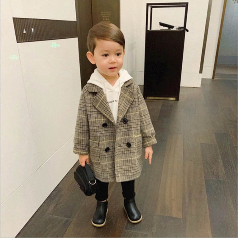 Boys Long Jacket Coat Plaid Pattern Boy Coat Casual Style Jacket Boy Spring Autumn Children&#39;s Clothes For Boys