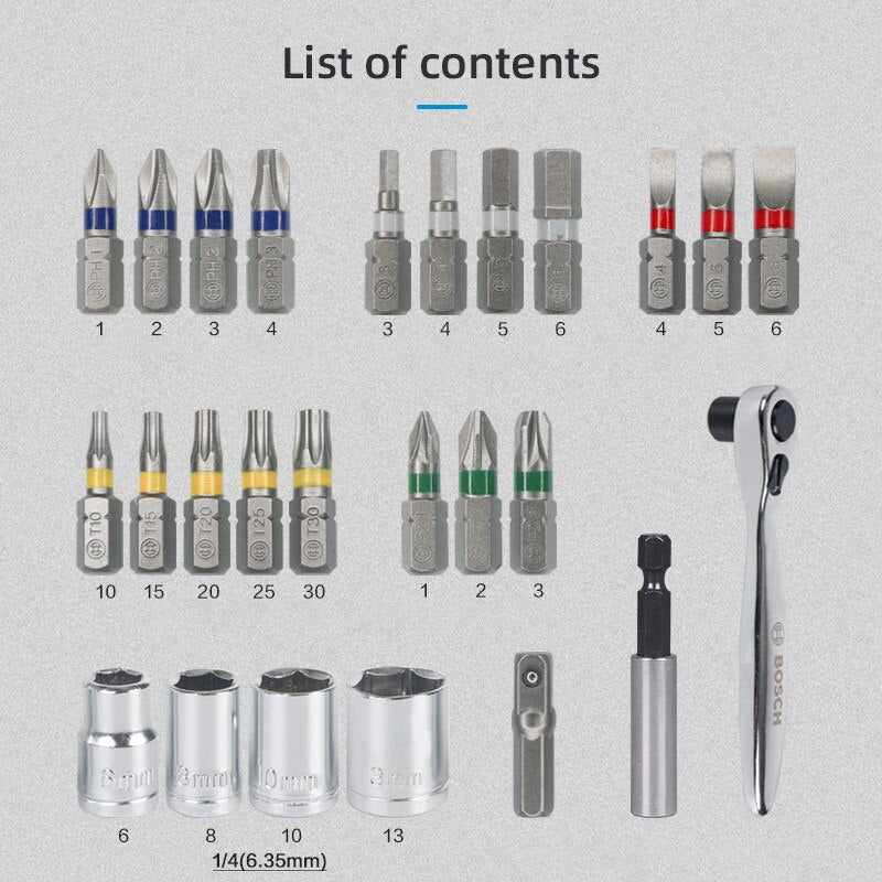 Bosch 26-piece screwdriver bit set electric screwdriver electric screwdriver bit ratchet wrench screwdriver For Bosch go 2