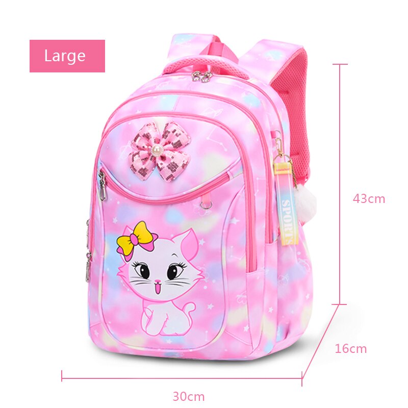 Cute Cat Bow Waterproof Pink School Backpack Girls Book Bag