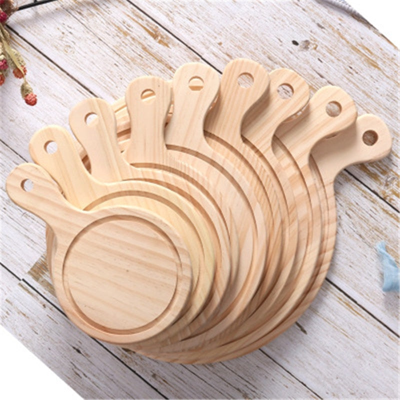 Wooden Pizza board Round with Hand Pizza Baking Tray Pizza Stone Cutting Board Platter Pizza Cake Bakeware Tools