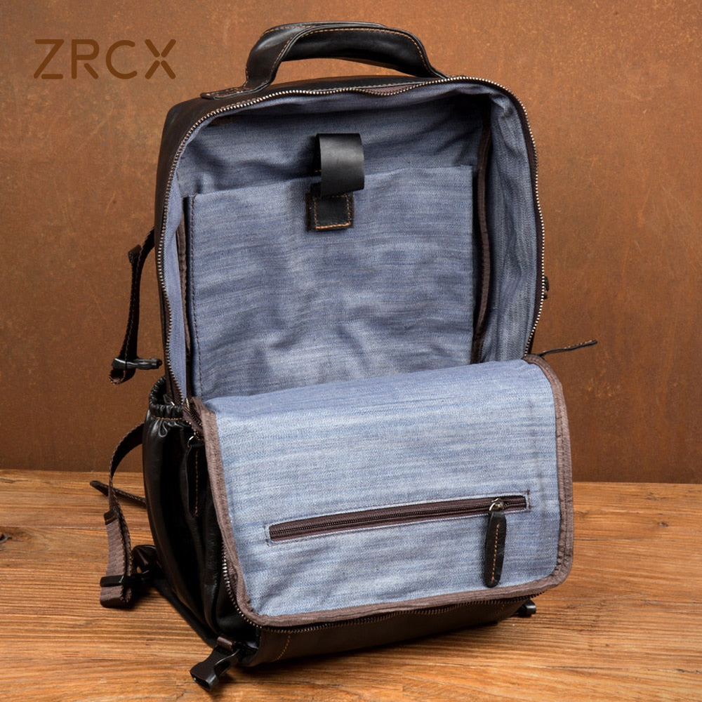 ZRCX Travel Genuine Leather Backpack Male Retro Handmade First Layer Leather Backpack Casual Business Computer Bag  School Bag