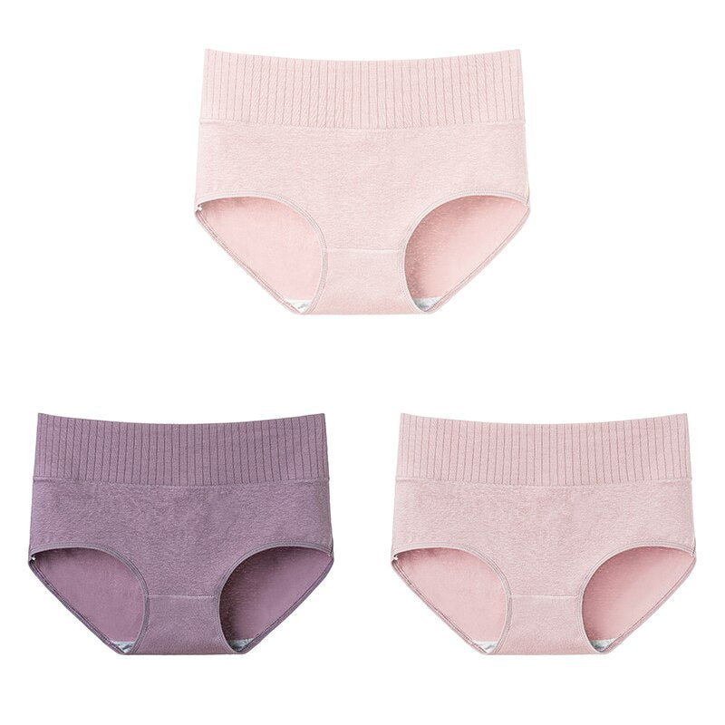 3 Pcs Cotton Women&#39;s Underwear Panties Solid High Waist Briefs Breathable Underpants Seamless Soft Plus Size Women Lingerie