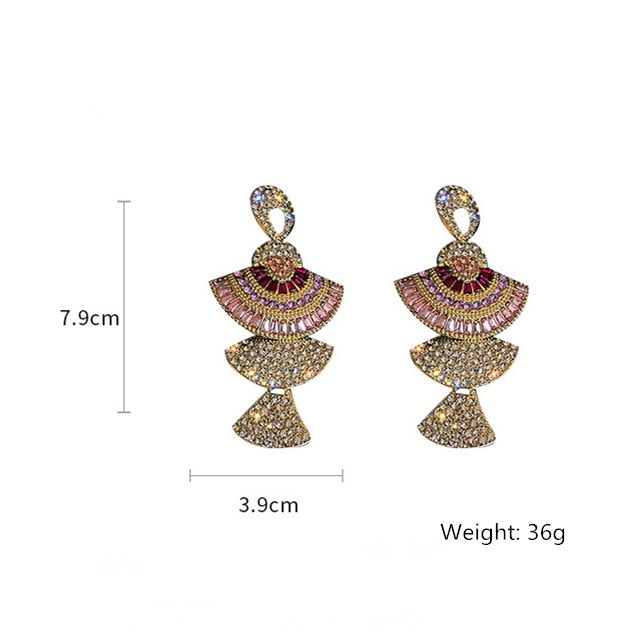 FYUAN Vintage Baroque Style Geometric Drop Earrings Women Pink Zircon Crystal Sector Dangle Earrings Banquet Jewelry Accessories