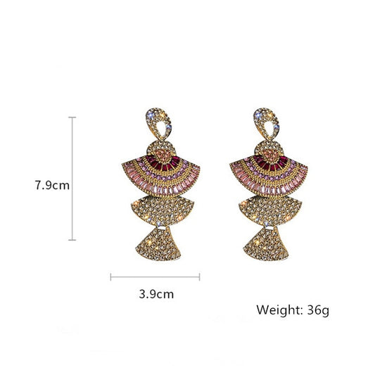 FYUAN Vintage Baroque Style Geometric Drop Earrings Women Pink Zircon Crystal Sector Dangle Earrings Banquet Jewelry Accessories