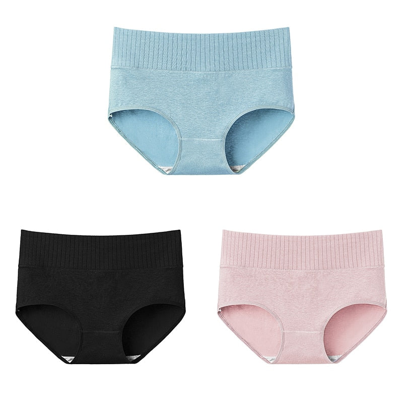 3 Pcs Cotton Women&#39;s Underwear Panties Solid High Waist Briefs Breathable Underpants Seamless Soft Plus Size Women Lingerie