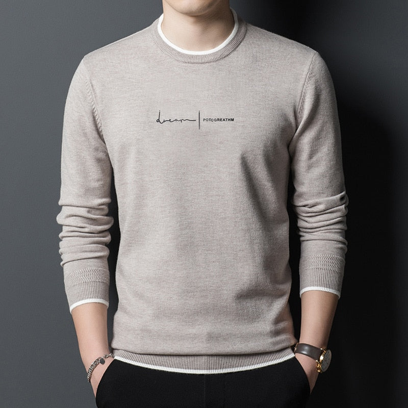 New Fashion Brand Designer Knit Pullover Sweater Men Crew Letter Printed Slim Fit Autum Winter Navy Casual Jumper Men Clothes