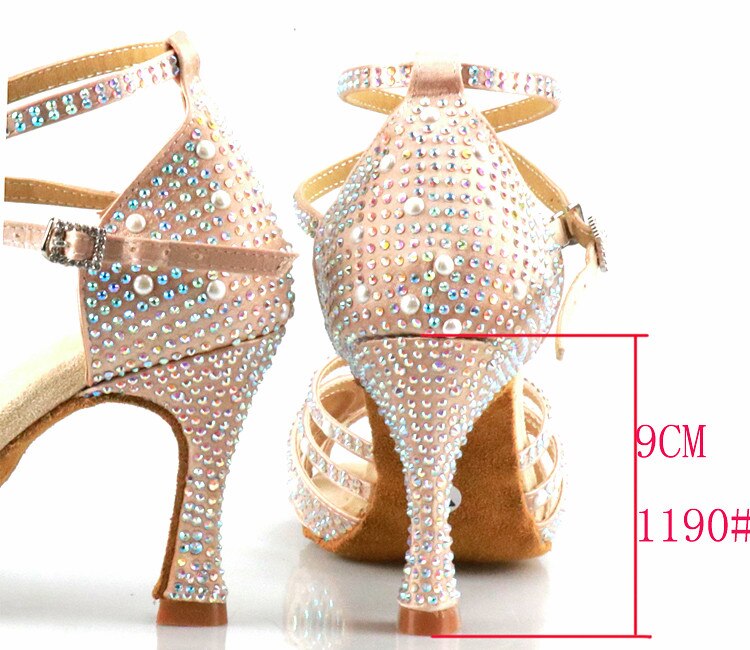 WUXIJIAO Women Latin Dance Shoes Rhinestones Soft Bottom Salsa Shoes For Dancing Ladies Sandals Women&#39;s Wedding Hight Heels 7.5C